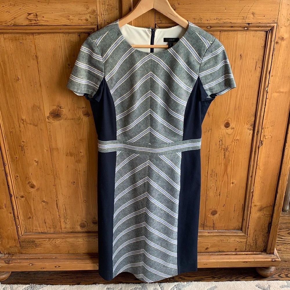 J. Crew Chevron Striped Midi Dress in Gray and Navy, Size 8